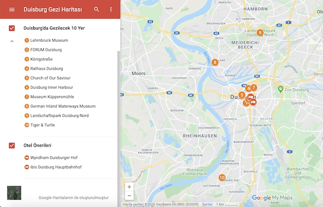 Duisburg Gezilecek Yerler haritası