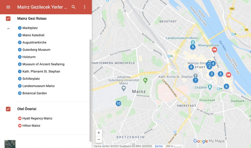 Mainz Gezilecek Yerler Haritası
